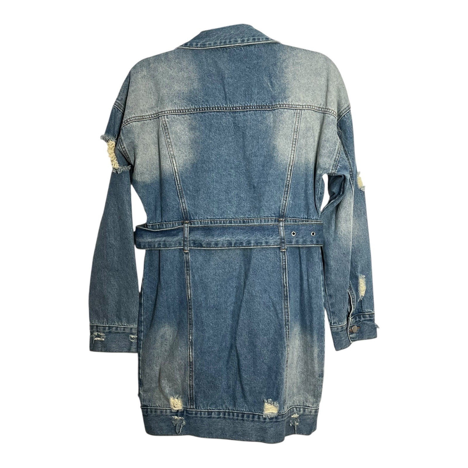 Heyson Womens Distressed Denim Jacket Dress Light Wash Belted DJ1008 Small New