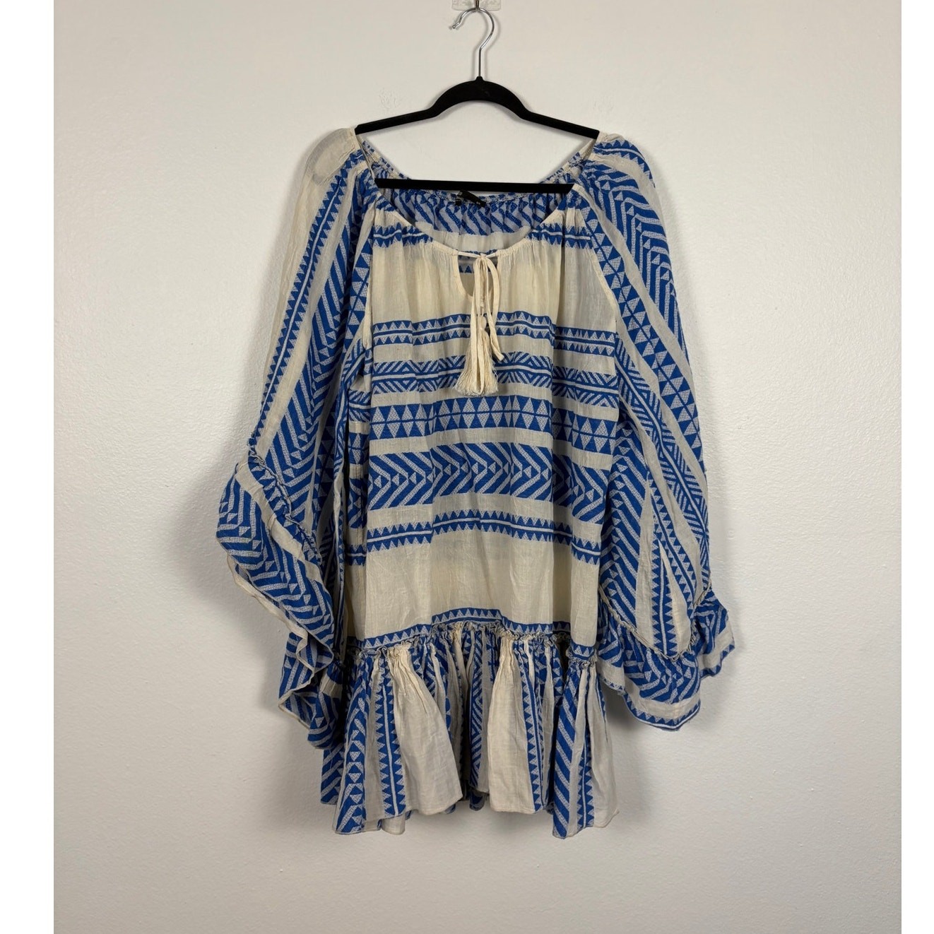 Devotion Twins Ella Geometric Aztec Tie Neck Tiered Billowy Mini Dress One Size