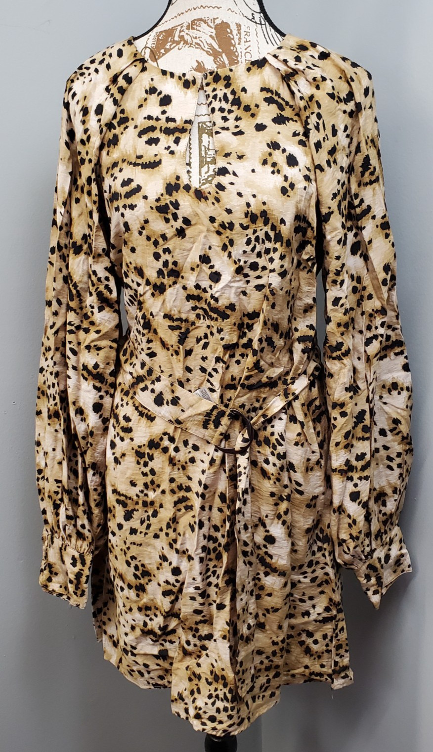 Banana Republic Mini Dress Womens M Multi Animal Print Belted Waist Keyhole Neck