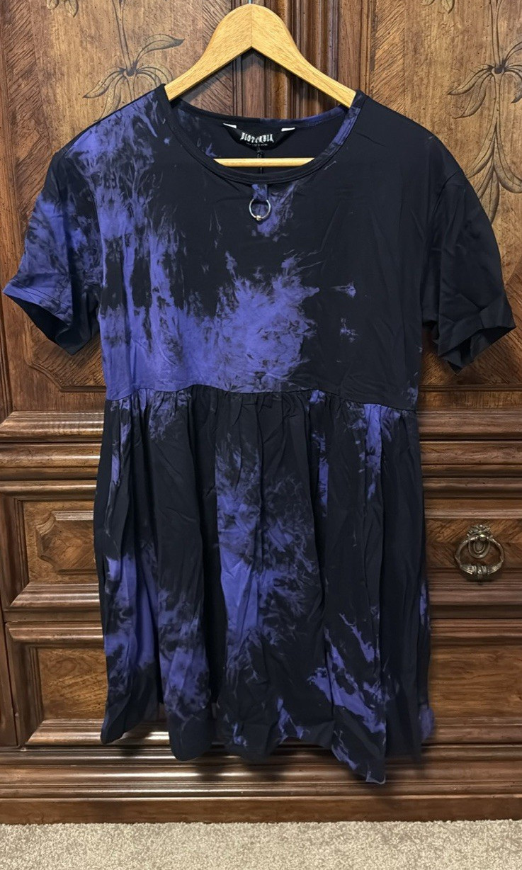 Disturbia Black Purple Tie-Dye Ring Accent Short Sleeve Skater Dress, Women US 4