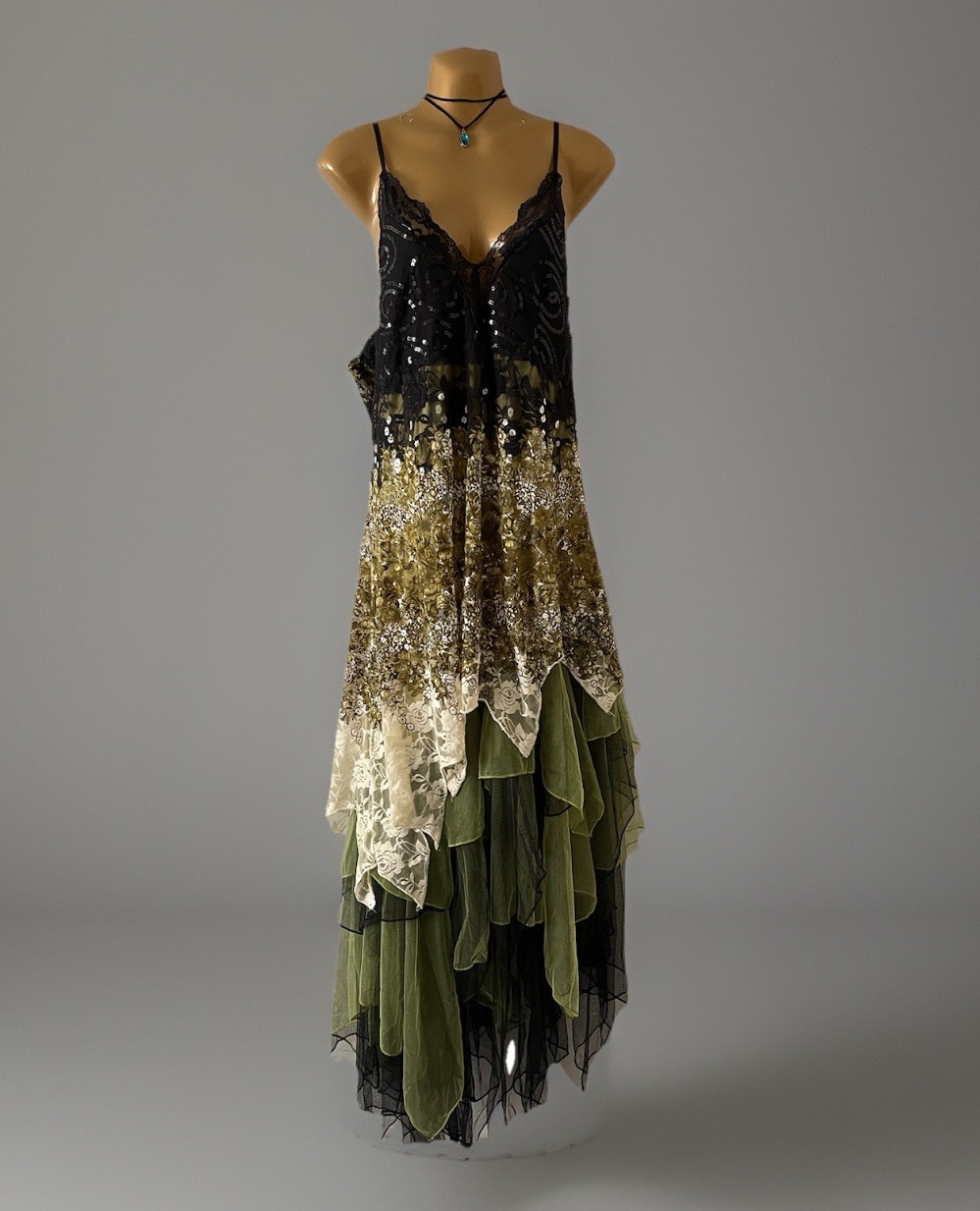 Ever Pretty Dress 5X Earthy Lace Sequin Layered Tulle Whimsigoth Fairy Witchy