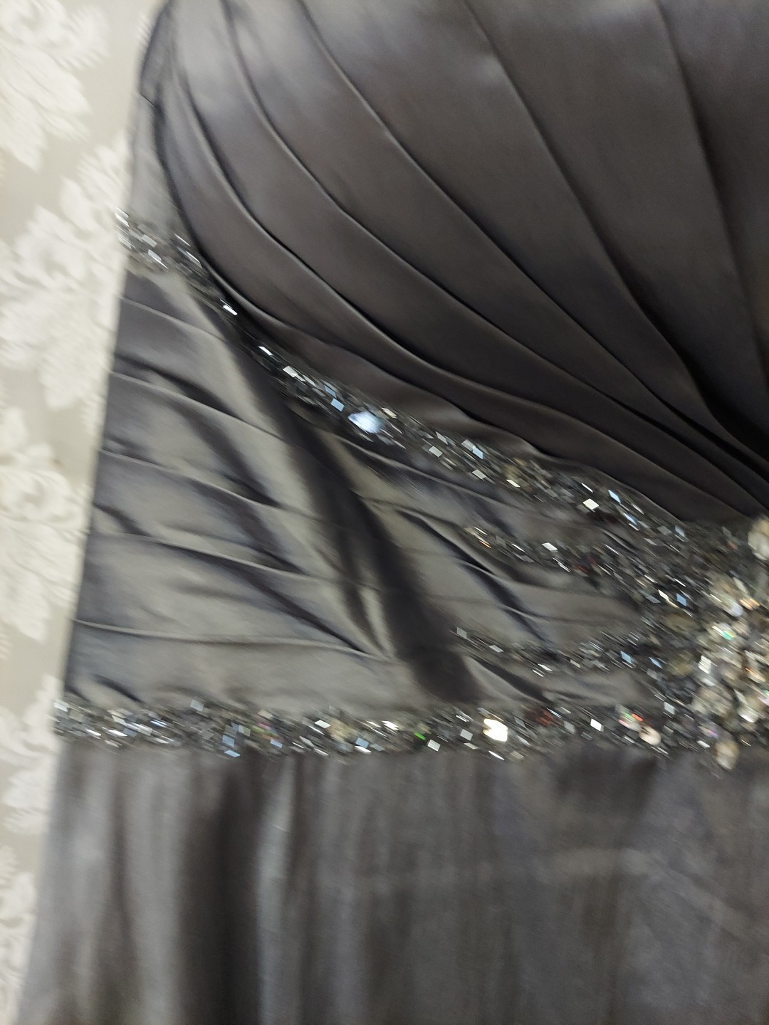 Cassandra Stone Lt Charcoal Sequin Pleated Bust (Lacebk Adjust Sizing)sz18w prom
