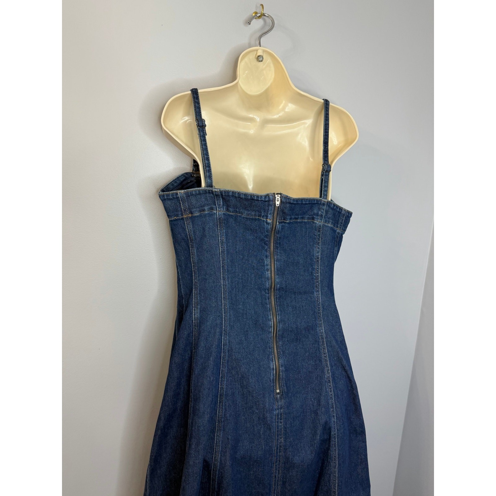 GAP Strapless Denim Midi Dress Ajustable Straps Dark Wash Casual Women’s L New