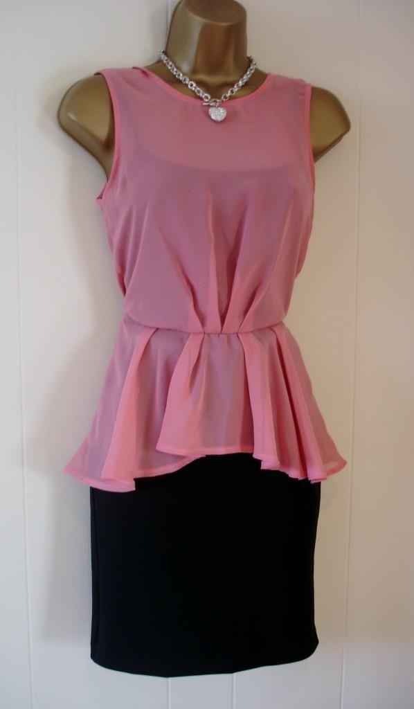 MISS SELFRIDGE STUNNING PINK MESH OVER BLACK DRESS SIZE 8 BNWOT!!