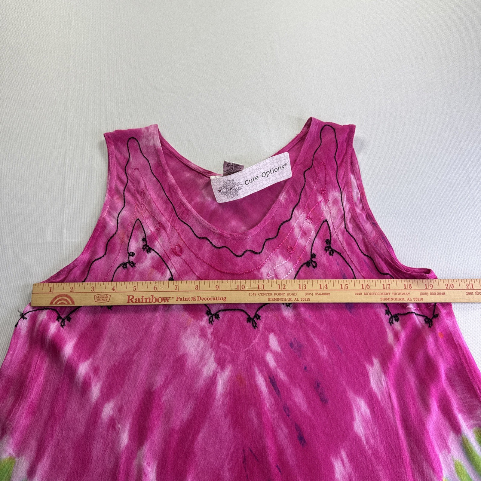 Cute Options Bohemian Sundress Free Size Pink Multi Tie Dye Embroidered #0284