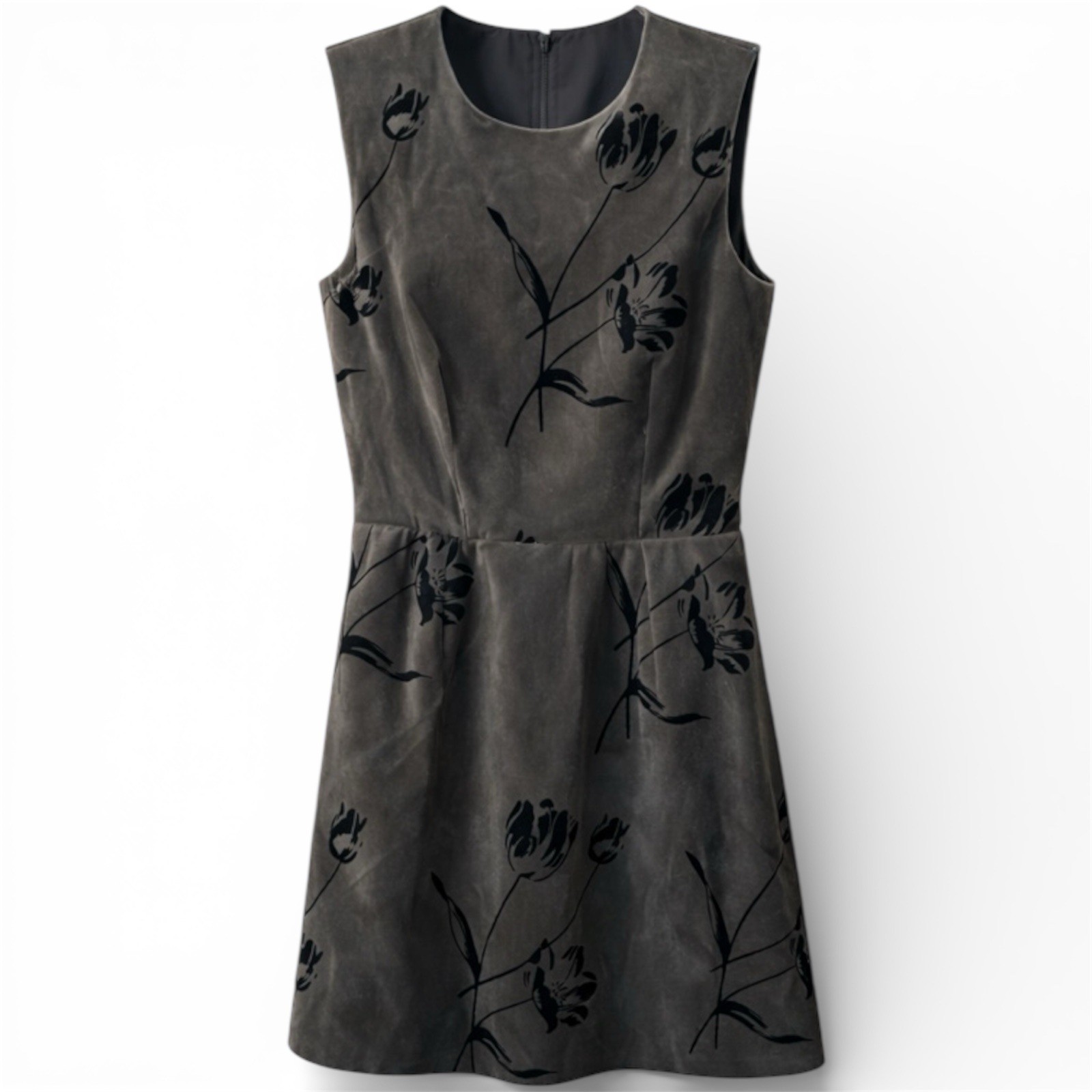 RARE SPORT MAX MARA CODE VELOUR FLOWERS ART SOLID WOMANS GRAY DRESS SIZE 8US