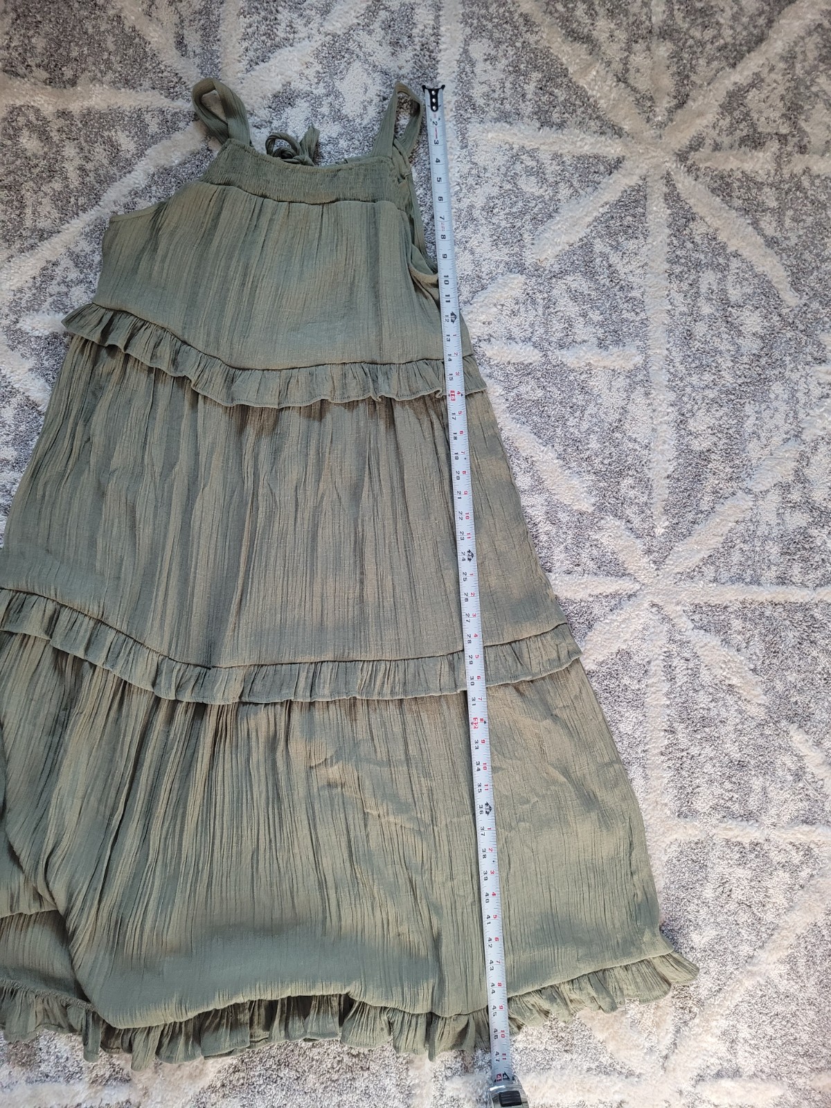 Blu Pepper Size L Mint Green Ruffle Layered Thin Strap Dress with Tie in Back