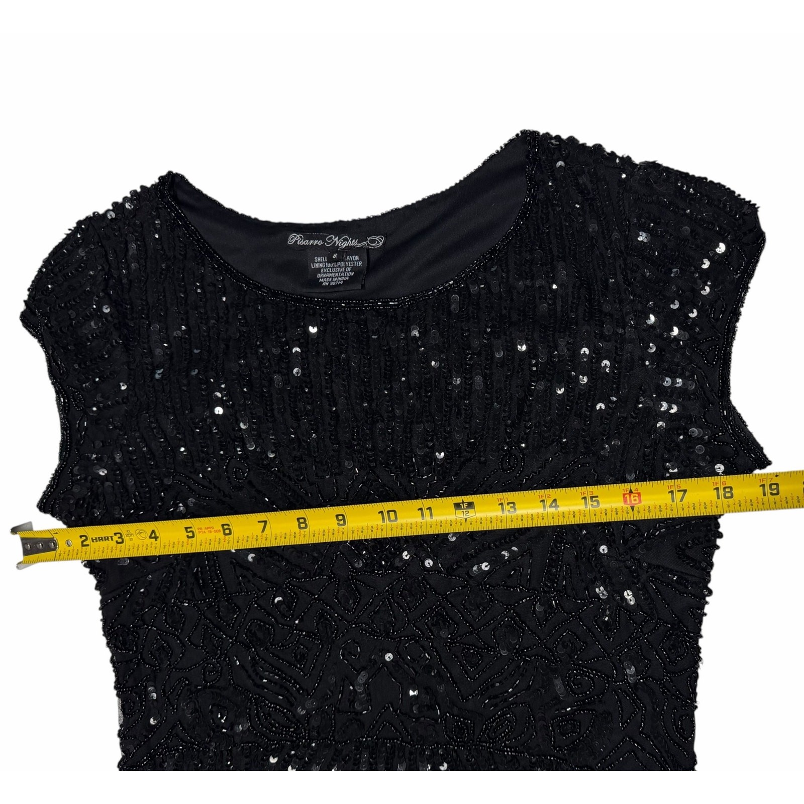 Pisarro Nights Black Beaded Sequin Fringe Cocktail Dress Art Deco Gatsby Flapper
