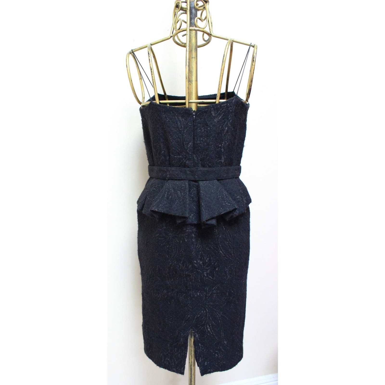 Bottega Veneta Black Lace Belted Peplum Sheath Dress Size 42/US 6