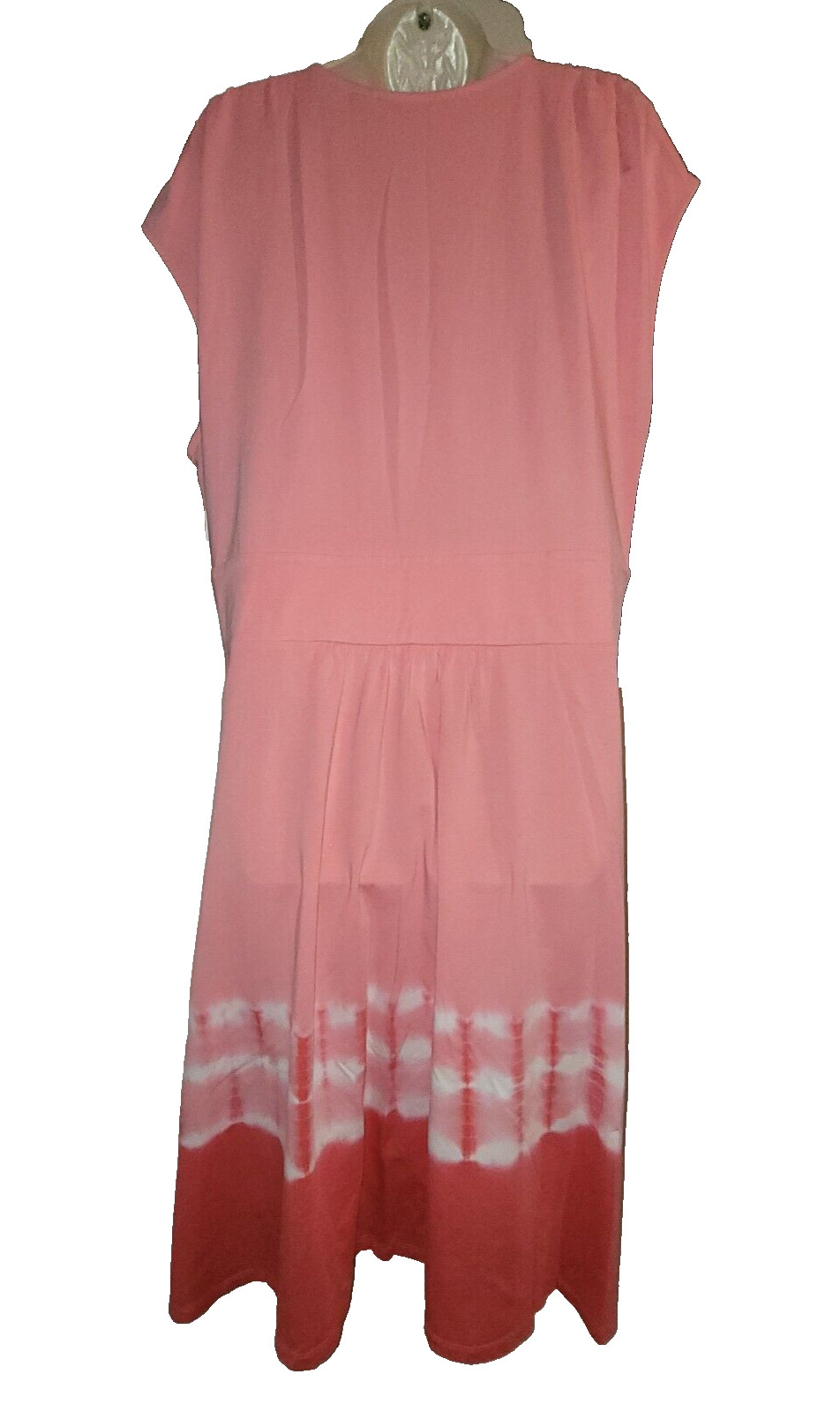 LANDS END 2X Wrap Front Fit & Flare Dress Coral Pink Tie Dye Sundress Surplice