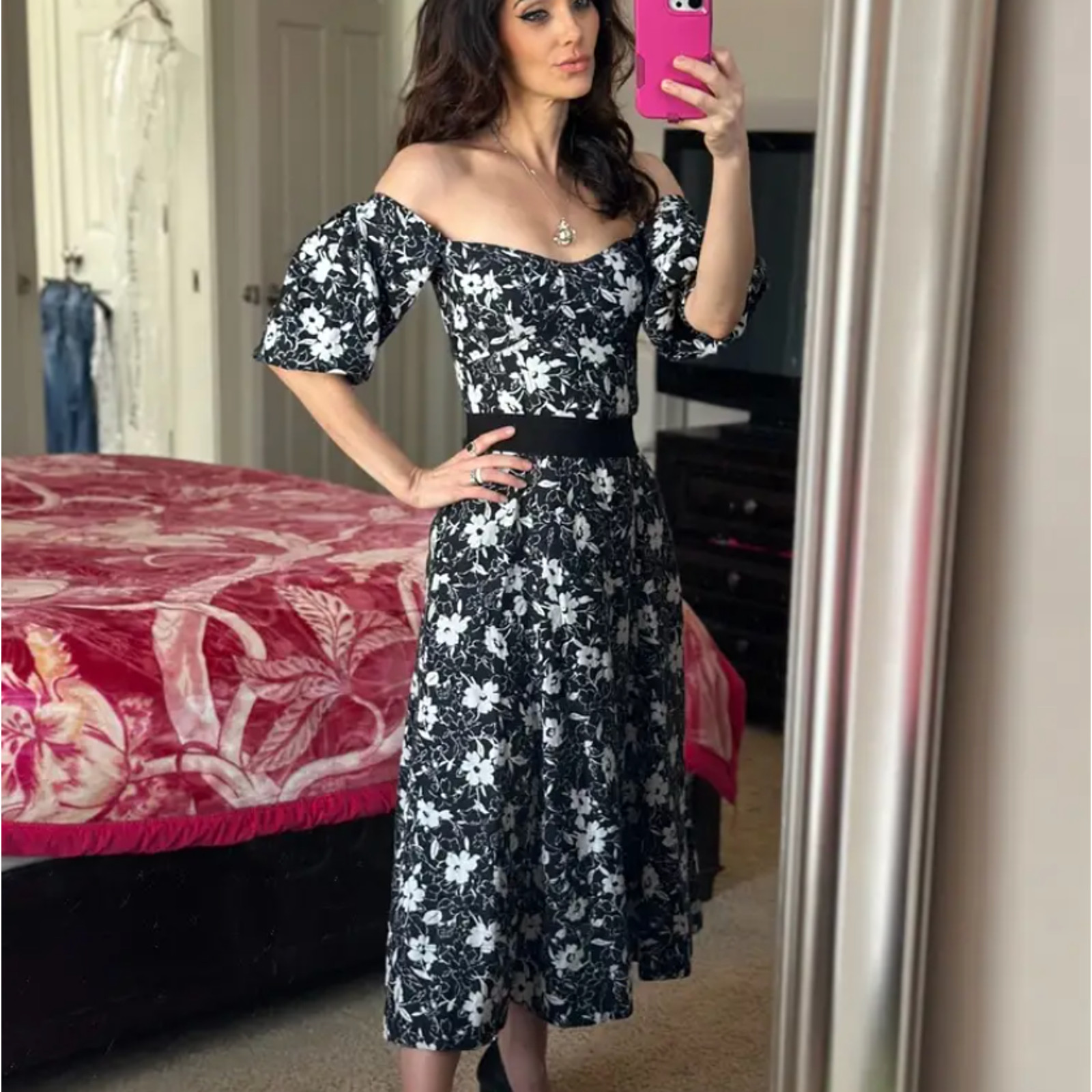 Ralph Lauren Black Floral Corset Midi Dress SIZE 8 Vacation Linen Designer $600