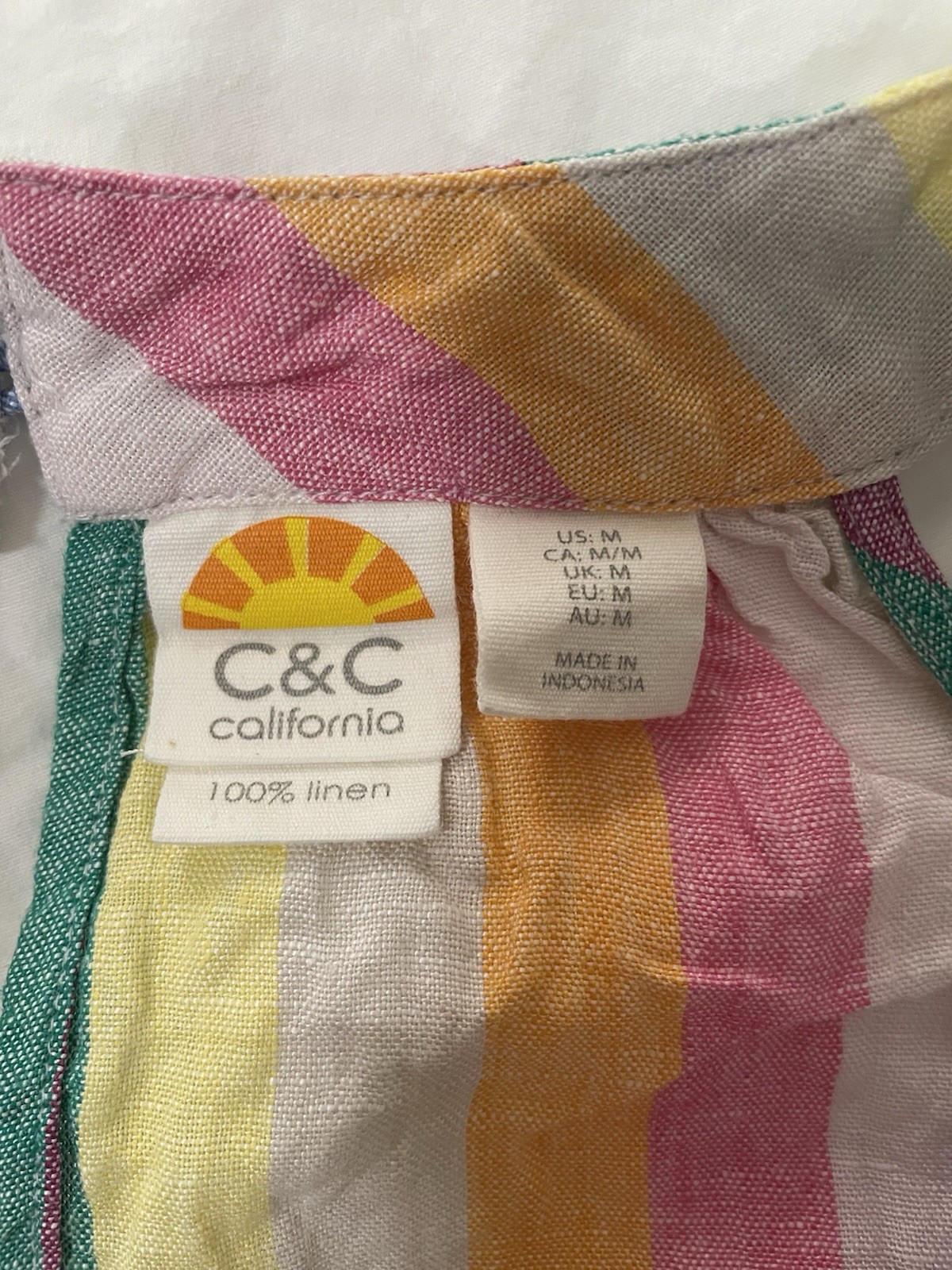 C&C California 100% Linen Pastel Striped Shift Dress Round Neck, Size M