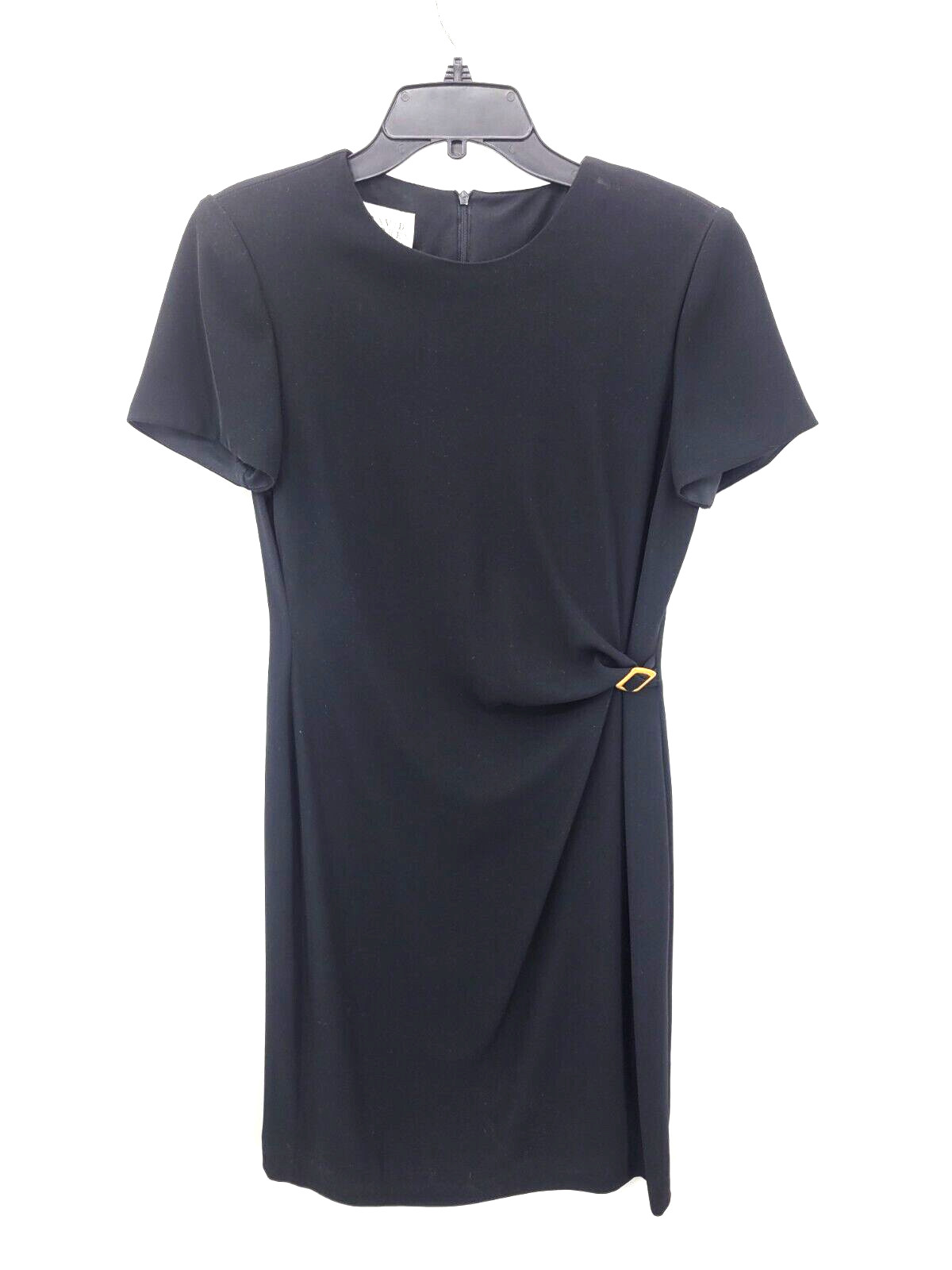 David Warren New York Dress Womens 8 Black Short Sleeve Ruched Waist Sheath