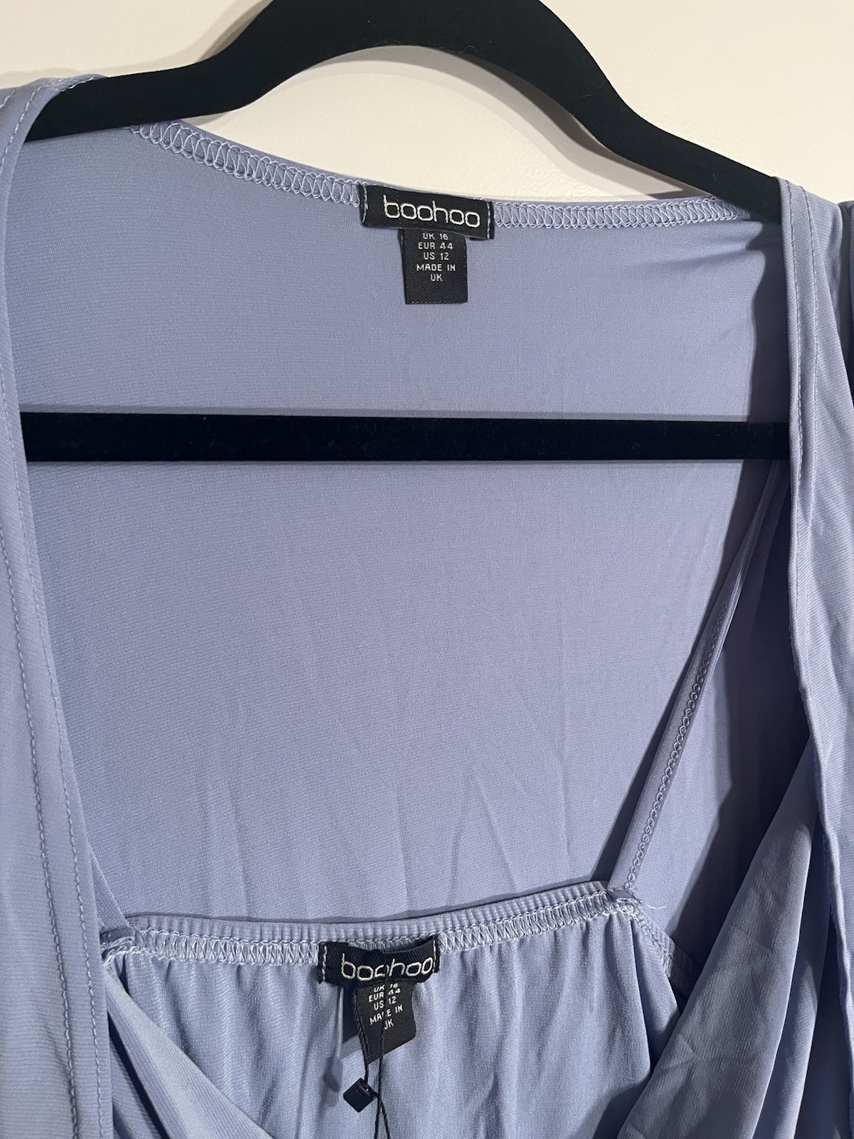 Boohoo NWT 2 Piece Dusty Blue Cowl Neck Mini Dress Long Duster Set US 12
