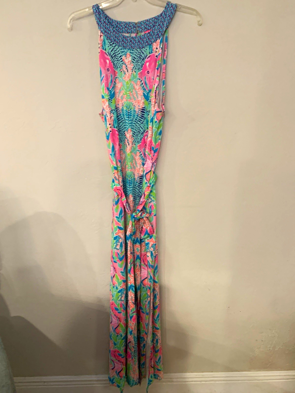Lilly Pulitzer Vibrant Tropical Floral Print Sleeveless Dress Slit Print Tie XL