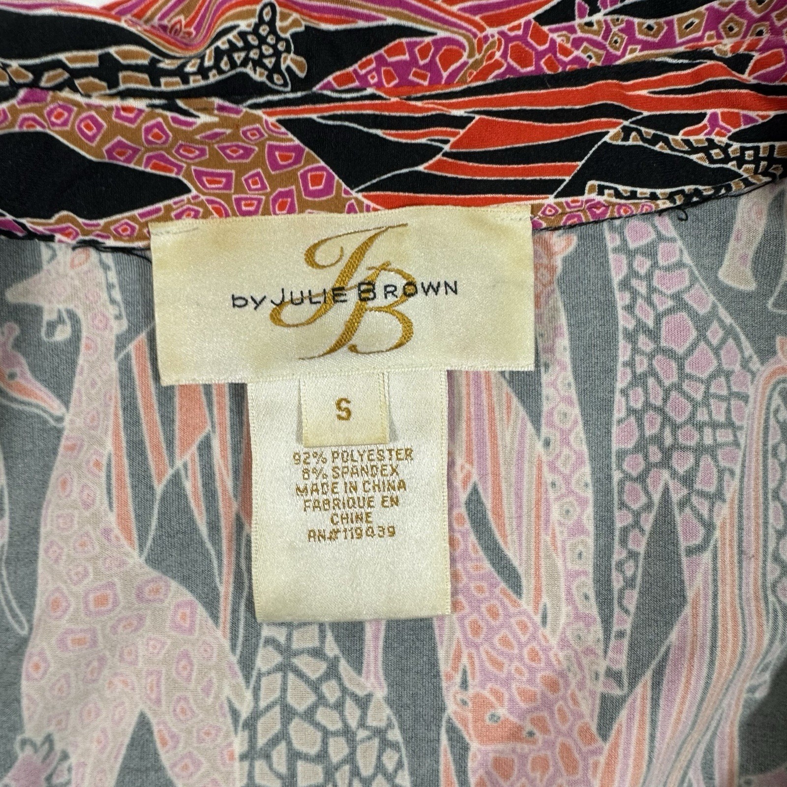 Julie Brown Wrap Dress Size Small Giraffe Print Black Pink