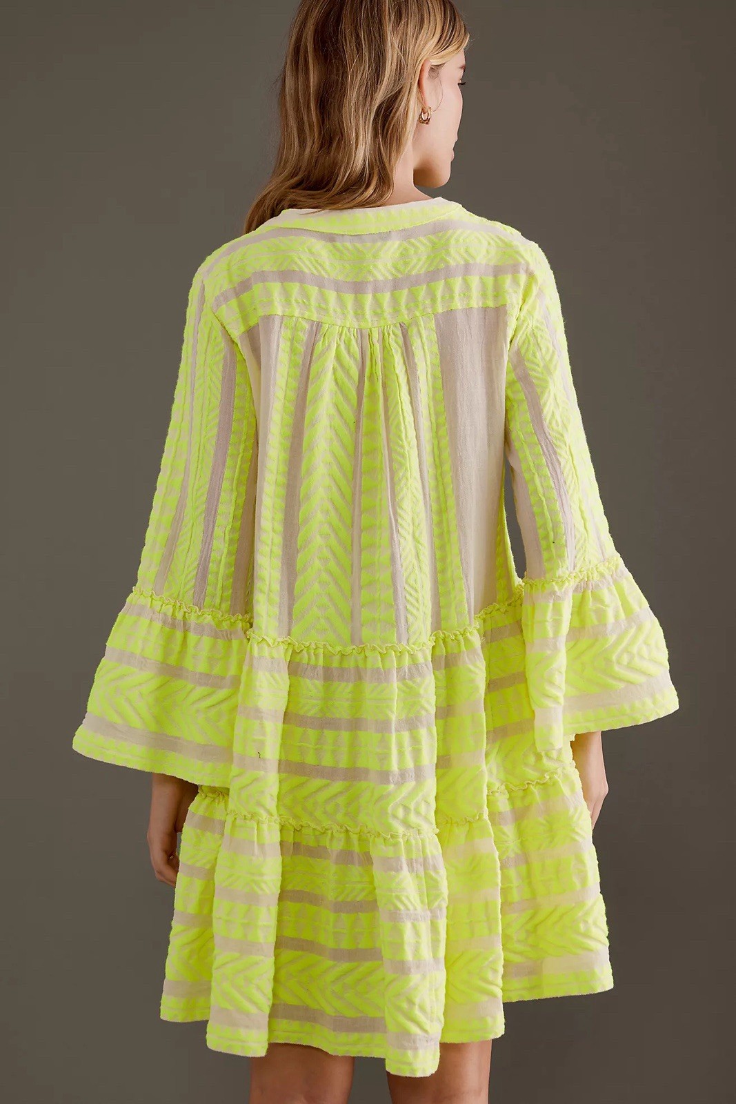 Devotion XS Twins Ella Neon Yellow Flared-Sleeve Tiered A-Line Mini Dress