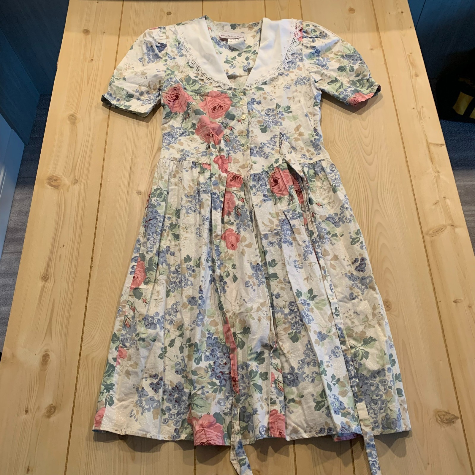 Vintage 90s Brandywine Creek Floral Lace Cottage Boho Midi Dress Size 11/12