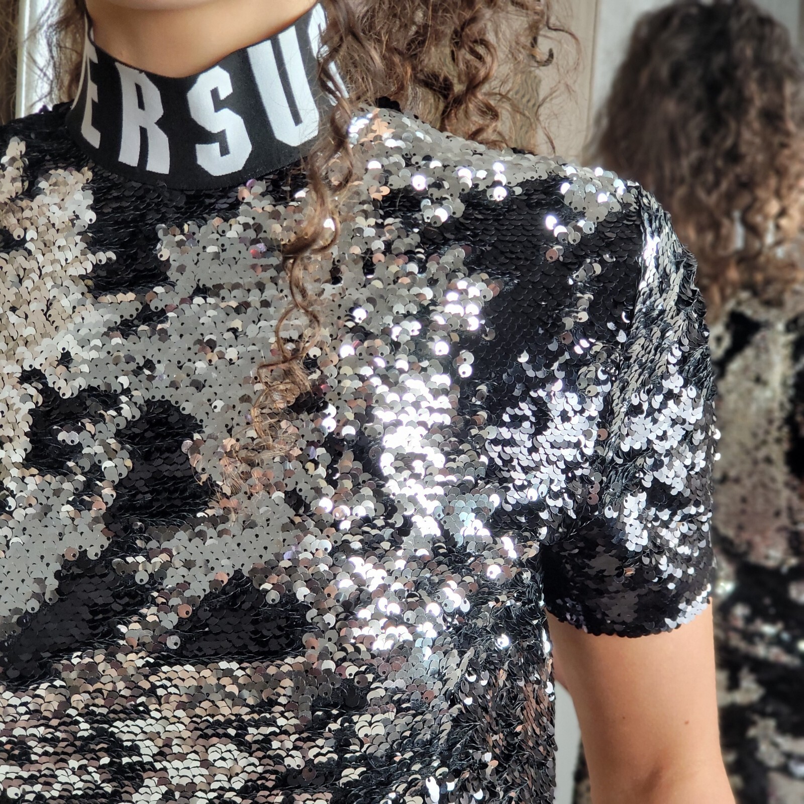 Gianni Versace Versus Silver Black Sequin Bodycon Dress Top WAS £780 38 UK 6 XS