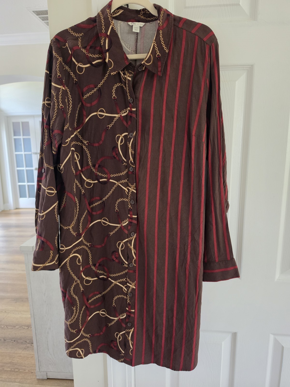 Cato Chain Strip Print Shirt Dress Long Size 14/16 W Soft Fabric