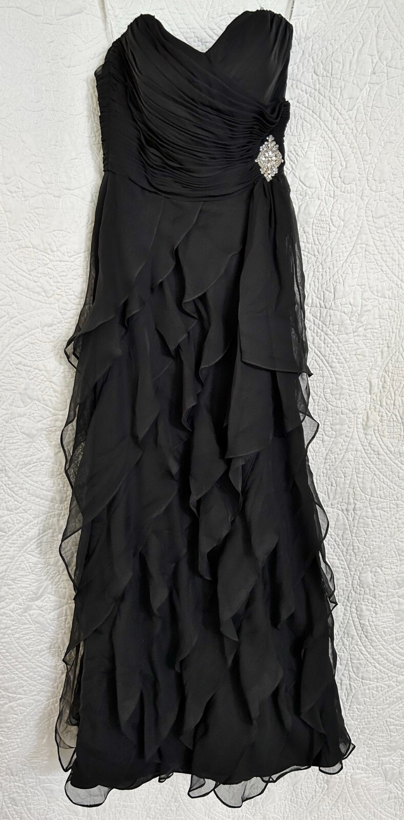 Nwt Saison Blanche Couture Tiered Ruffle Strapless Jeweled Evening Dress Sz 8