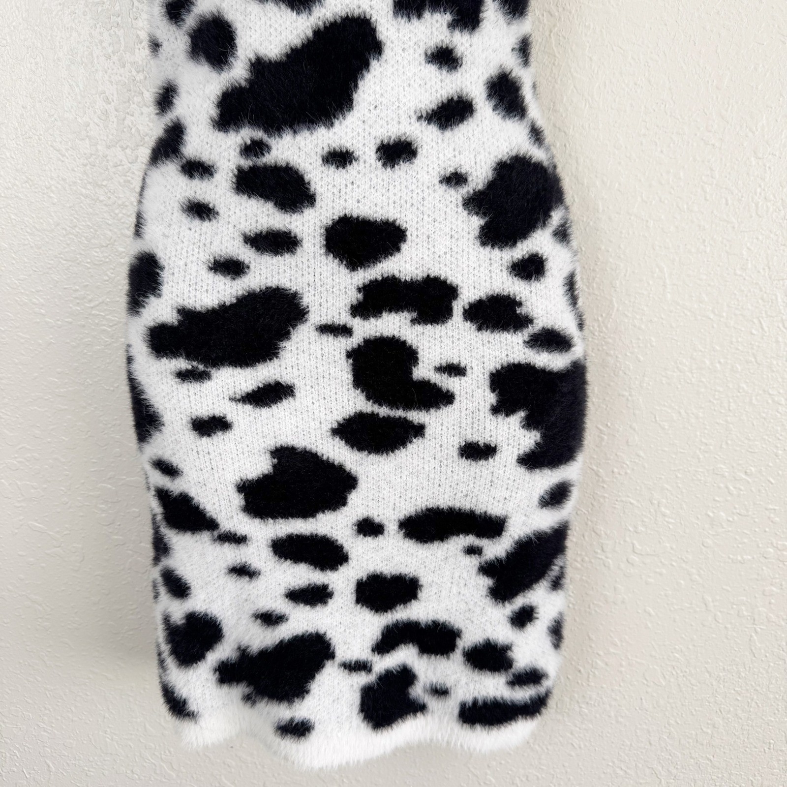 LA Hearts Cow Print Fuzzy Knit Mini Dress Black White Small Sleeveless Bodycon S