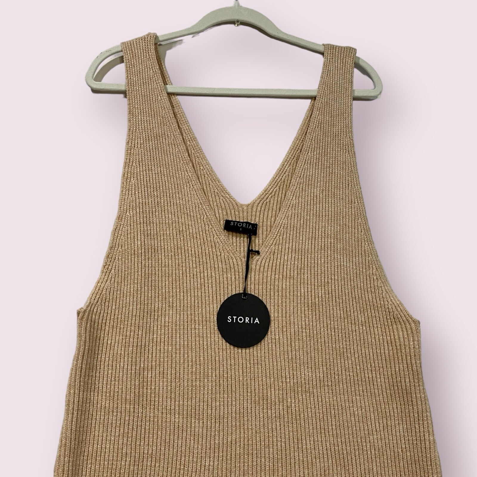 Storia Womens V Neck Sleeveless Sweater Dress Small Ribbed Knit Cozy Chic NWT