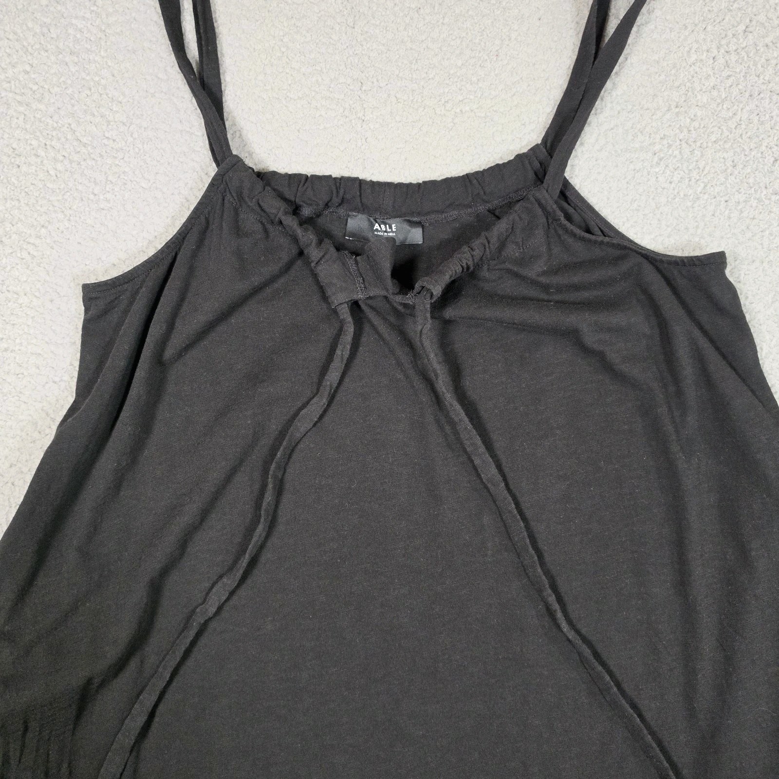 Able Sleeveless Sundress Large Black Cotton Tie Front Pocket Beach Resort Summer