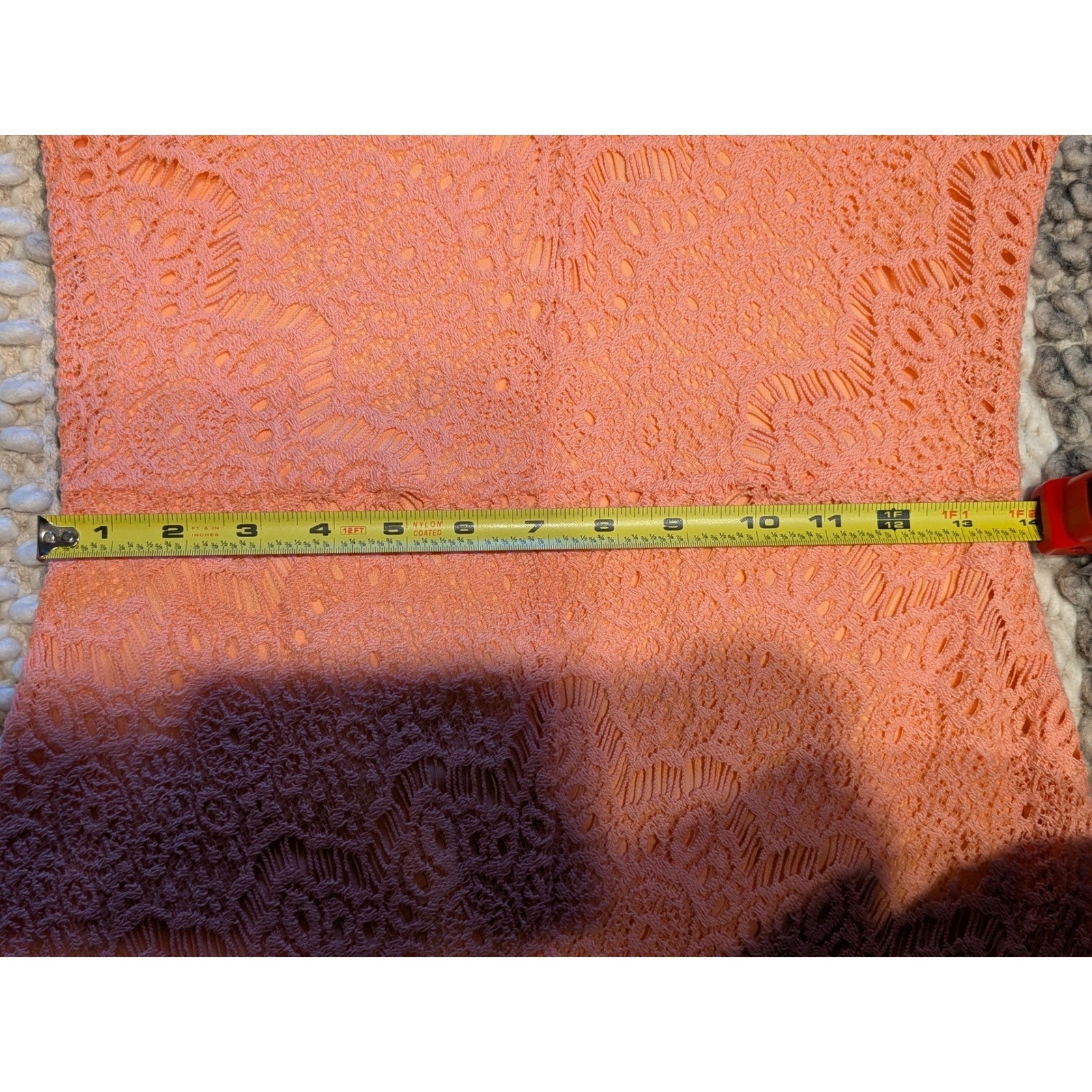 Dulcie Peach Lace Sheath Dress Cap Sleeve High Low Hem Coral Medium