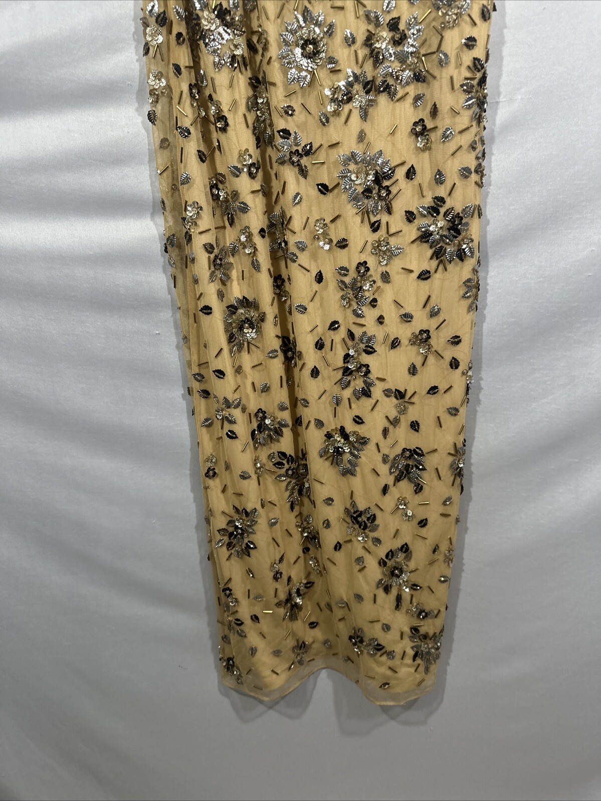 NWT $598 Mac Duggal [ 6 ] 5477 Floral Embellished Scoop Neck Gown Gold S1620