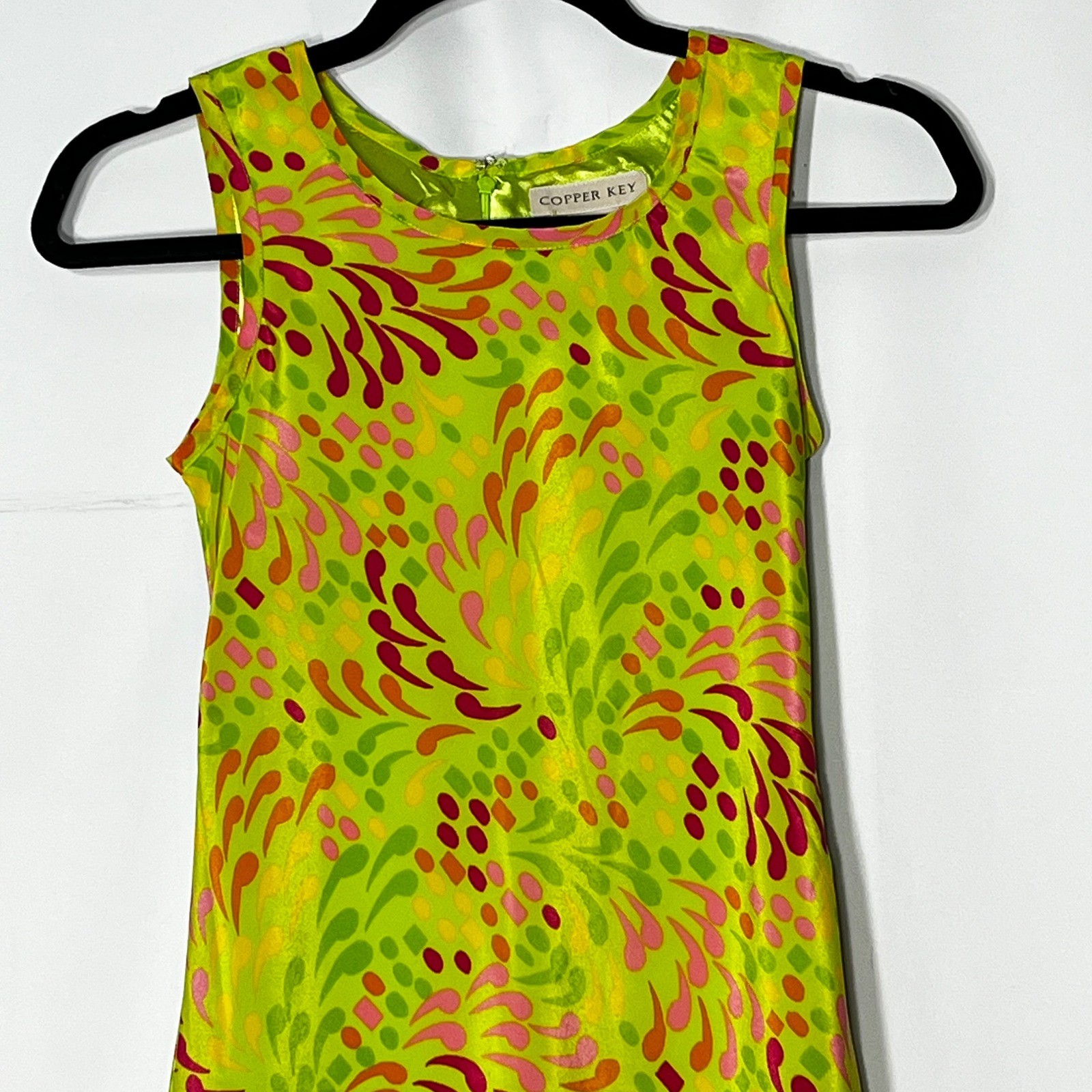 Copper Key Womens Lime Green Psychedelic Swirl Sleeveless Midi Tie Back Dress 10