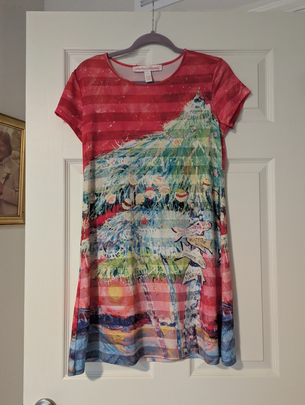 Leoma Lovegrove Christmas Palm Tree Dress Coastal Holiday Tropical Red Petite S