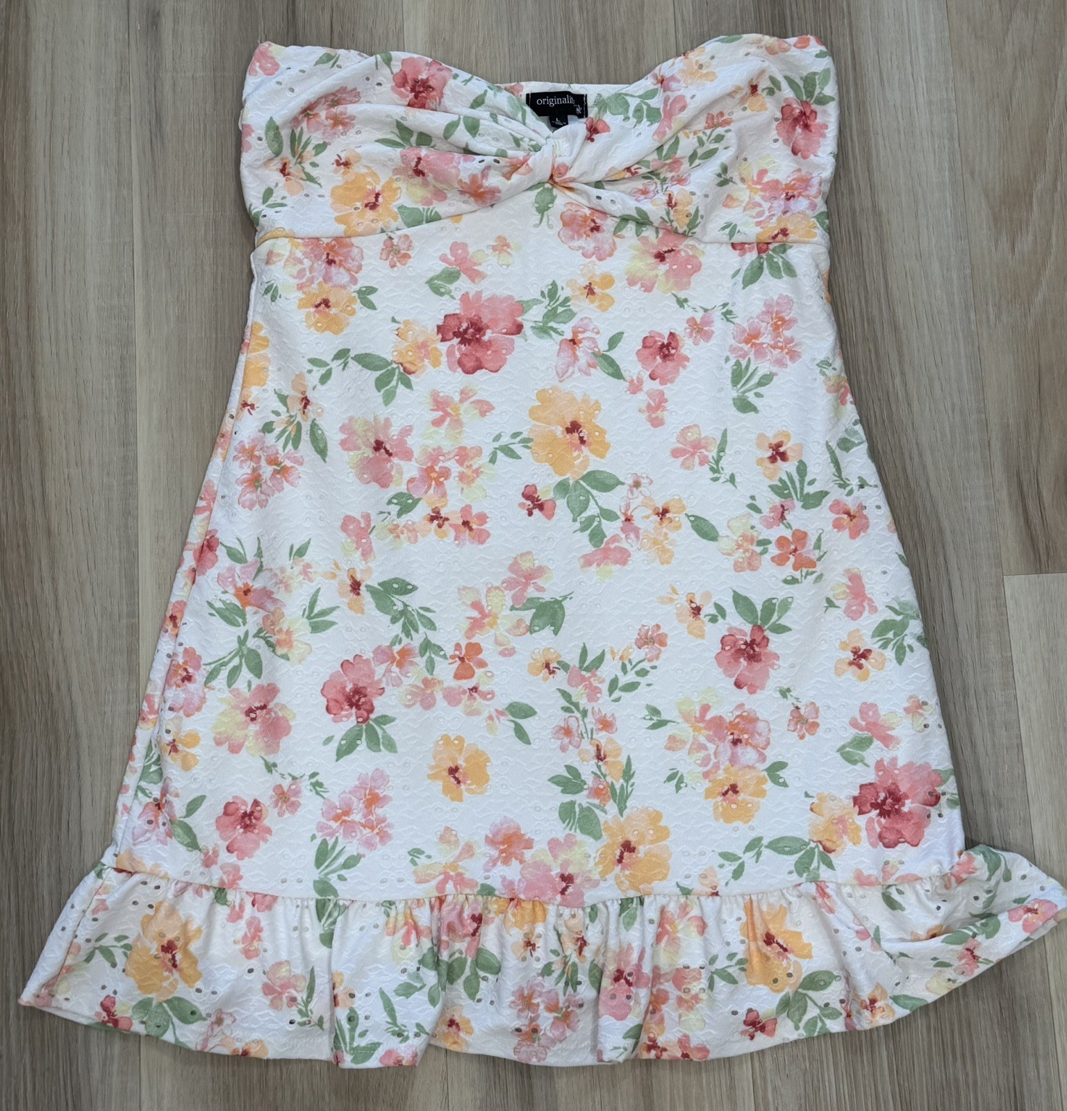 Originality White Orange Floral Tube Mini Dress – size Large