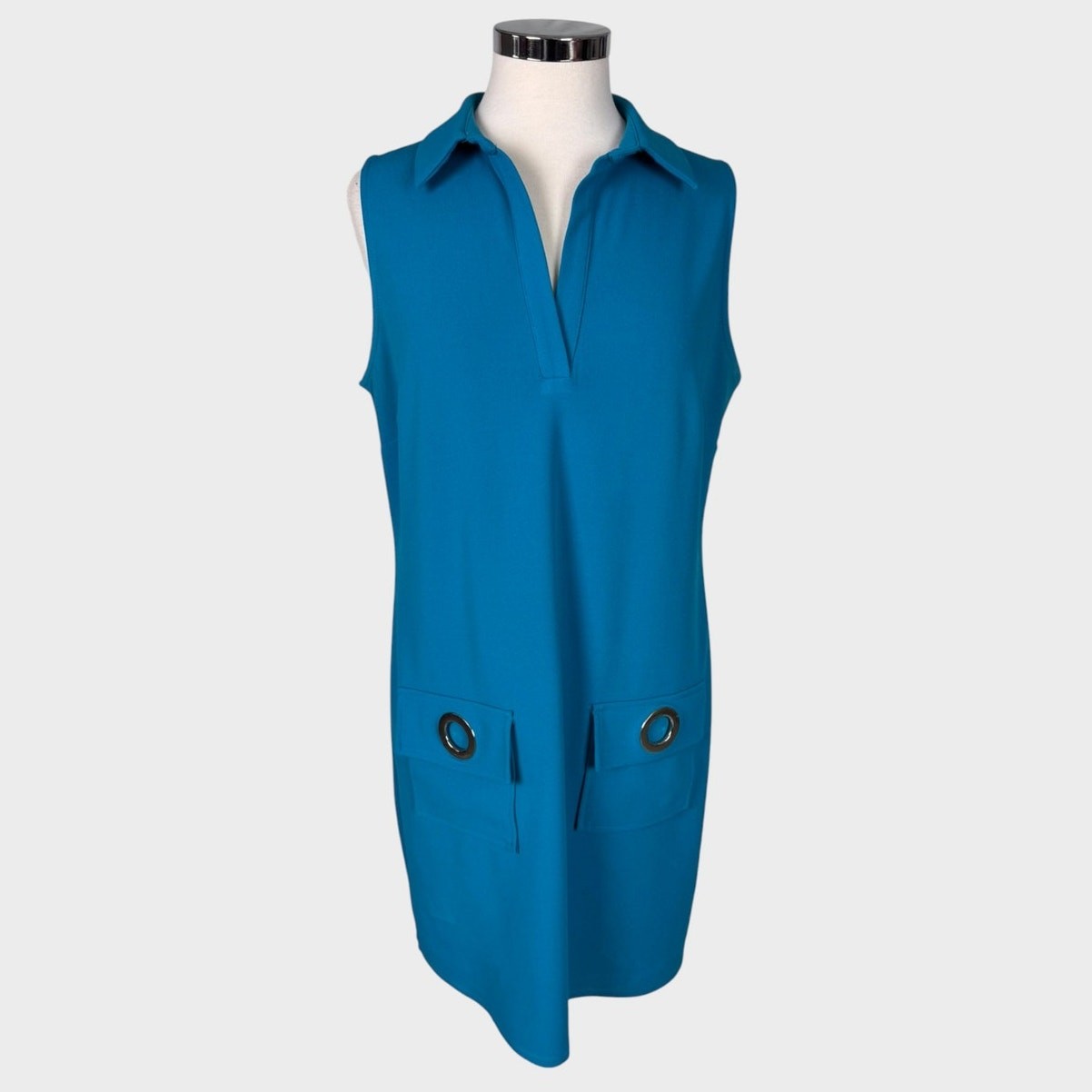 MSK Medium Aqua Blue Sleeveless Dress Collared Polyester Spandex
