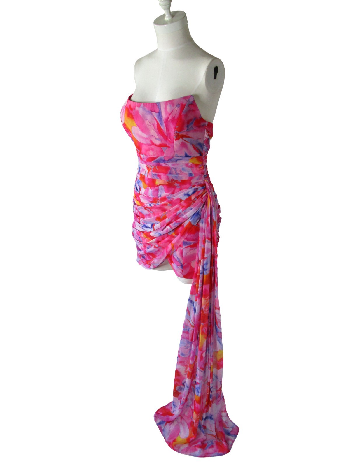 Sz M / US 6 Runaway The Label Stella Mini Dress Pink Watercolor Sunset Chiffon
