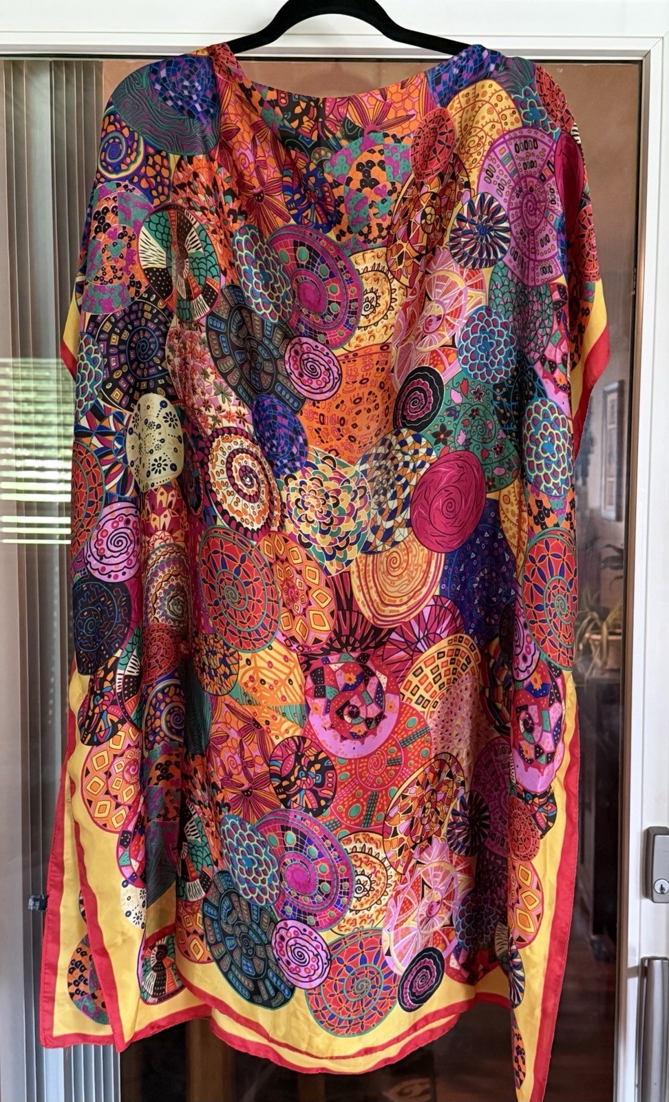 Geometric Print Kaftan Dress Womens One Size Viscose Silk Satin Knee Length