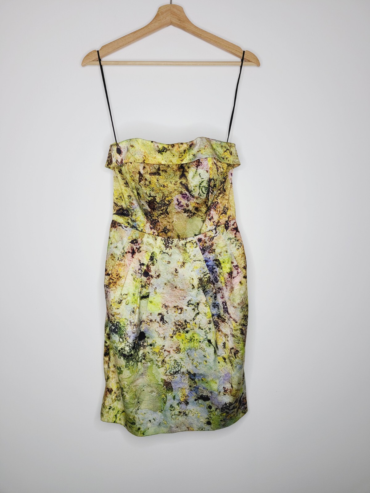 McGinn Anthropology Womens Dress Green Abstract Print Strapless Mini Size 4