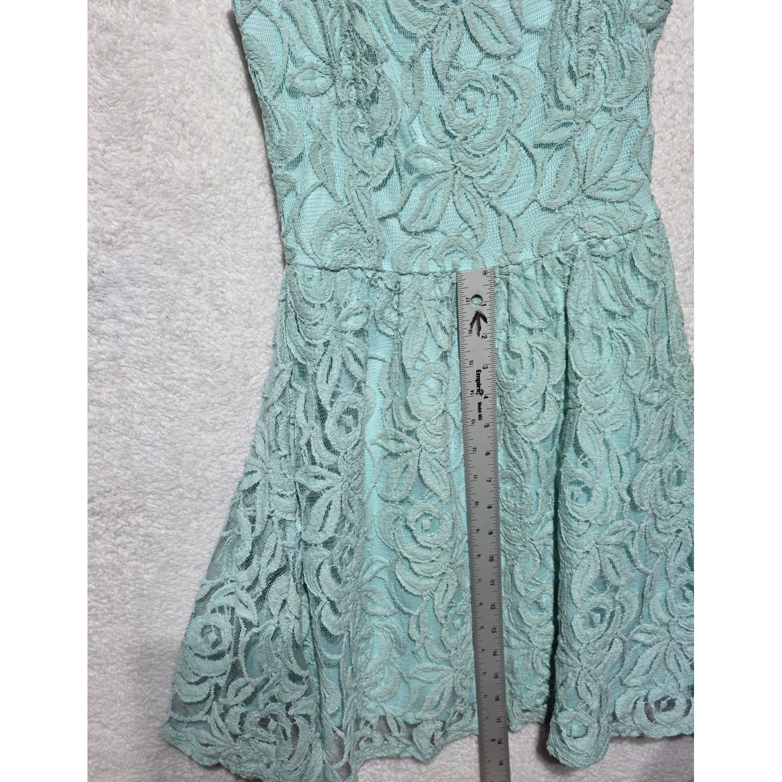 love FIRE Mint Green Floral Lace Fit and Flare Mini Dress XS Sweetheart Neckline