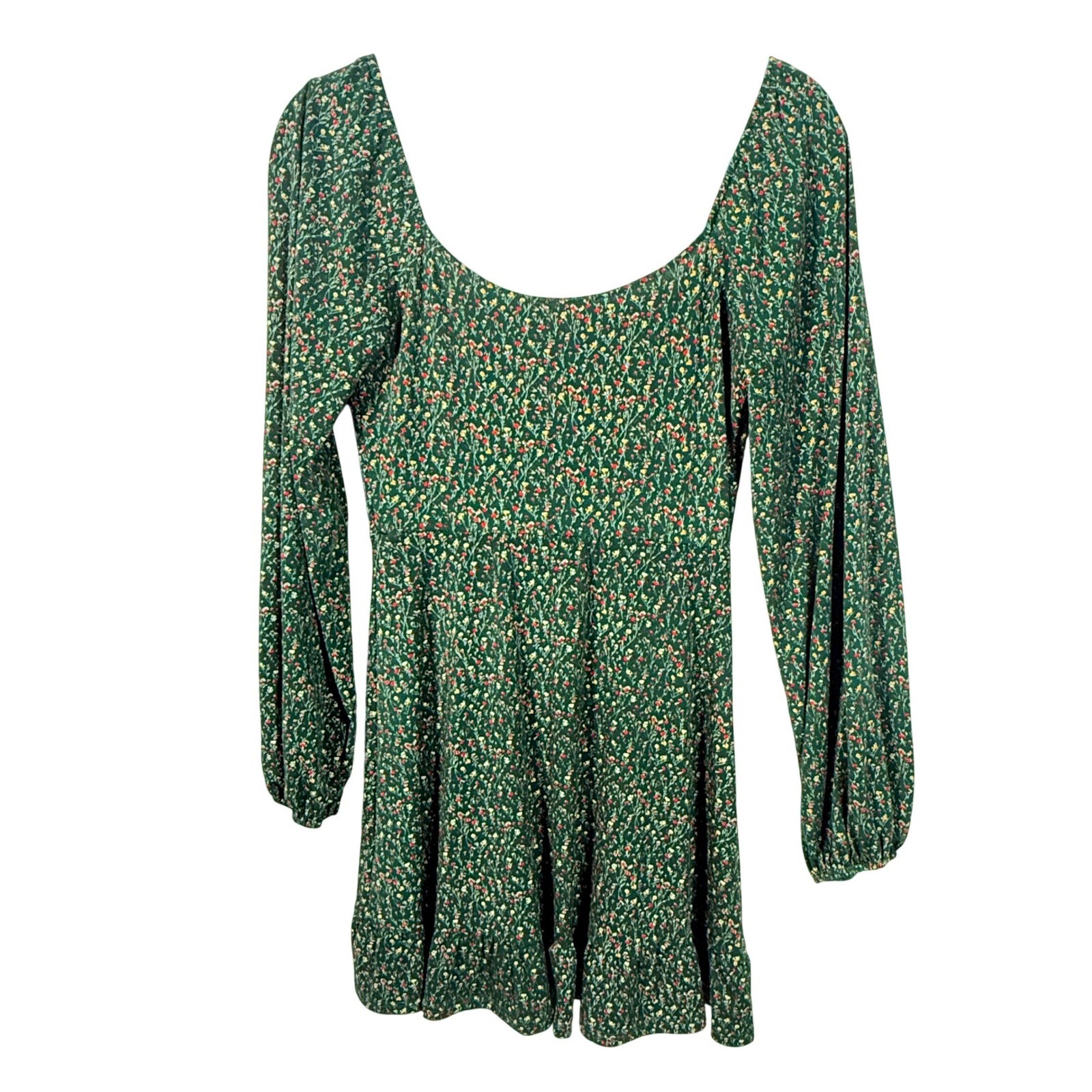 Lush Green Ditsy Floral Square NeckRuffle Mini Babydoll Dress Small y2k coquette