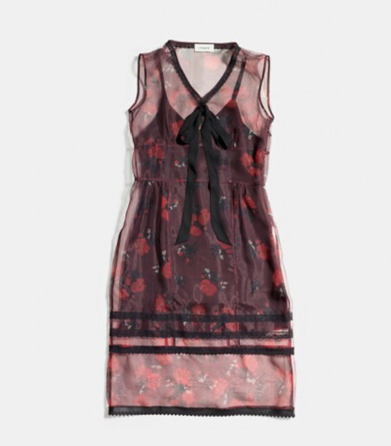 COACH SLEEVELESS ORGANZA DRESS IN : RED MULTI Color Size 0 , $695.