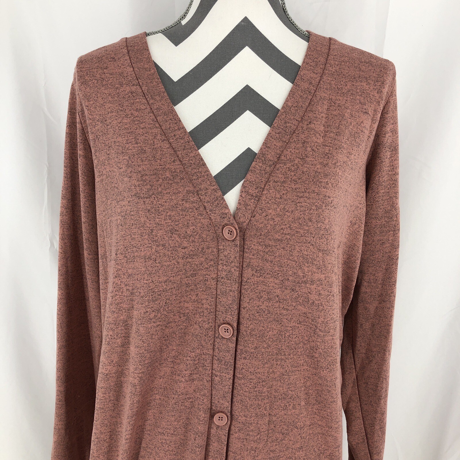 Denim & Co. Pink Heathered Gray Button Front Sweater Dress A280669 Medium