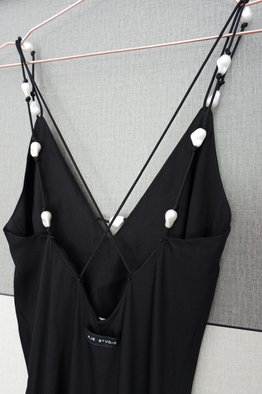 Aje Studio Agate Crossback Maxi Dress Black Pearl Beaded Bias Cut AU 6 / US 2