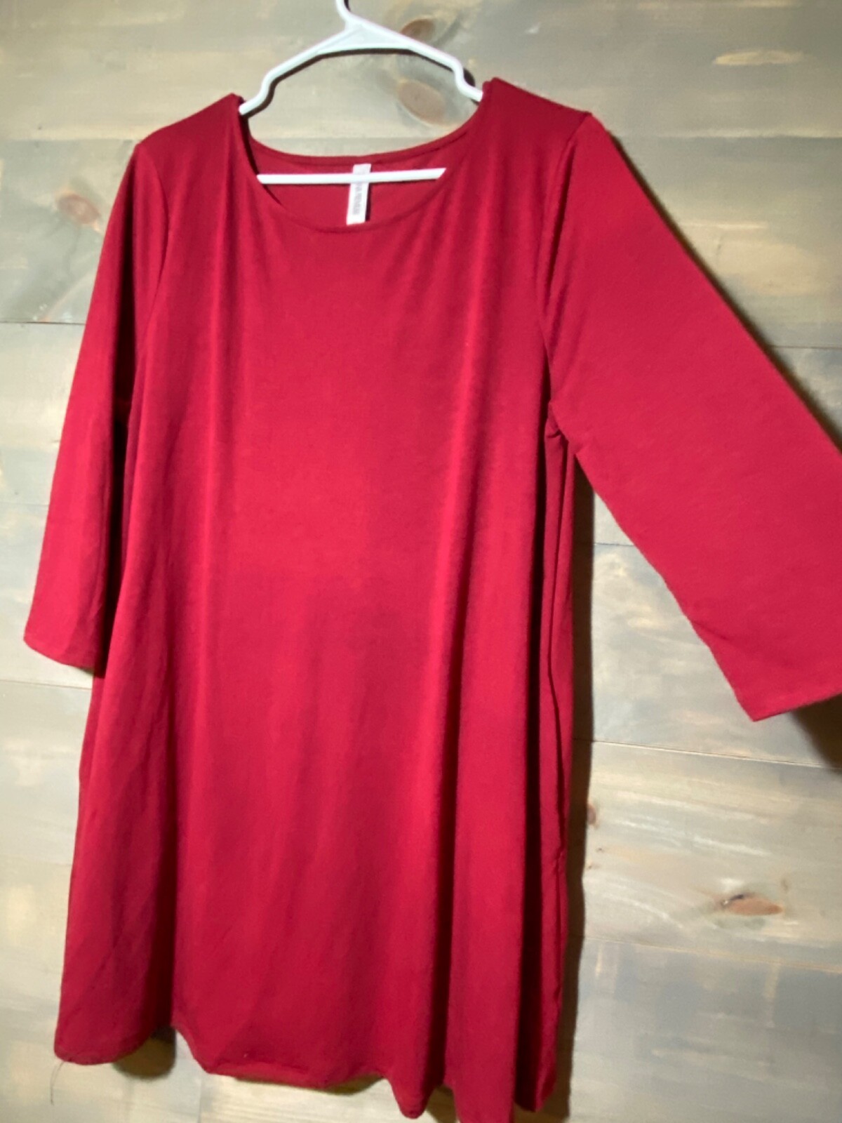 Zenana Premium Women dress burgundy Knit Pullover Shift 3/4 sleeve pocket Sz 1X