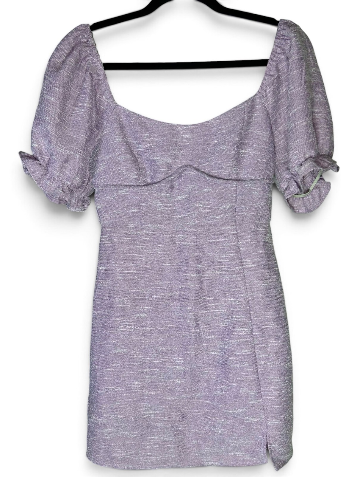 ALTAR’D STATE Tweed Knit Mini Dress Sz S Lilac Purple Sweetheart Neck Puff Sleev