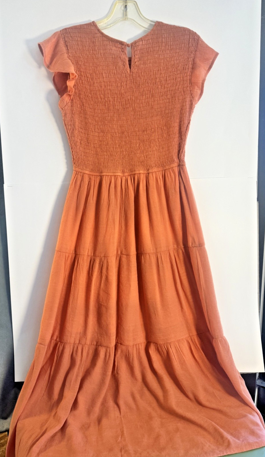 Sweet Wanderer Womens M Coral Smocked Tiered Maxi Dress Boho Cottagecore