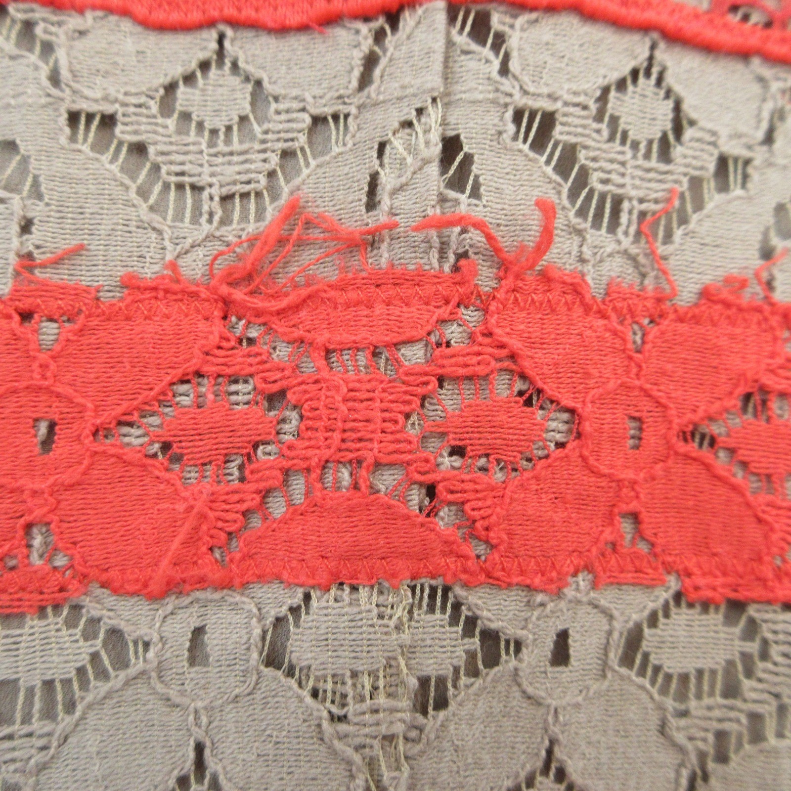 BCBGMAXAZRIA Taupe Coral Lace Striped Fit Flare Dress Size 6 Garden Romantic Mod