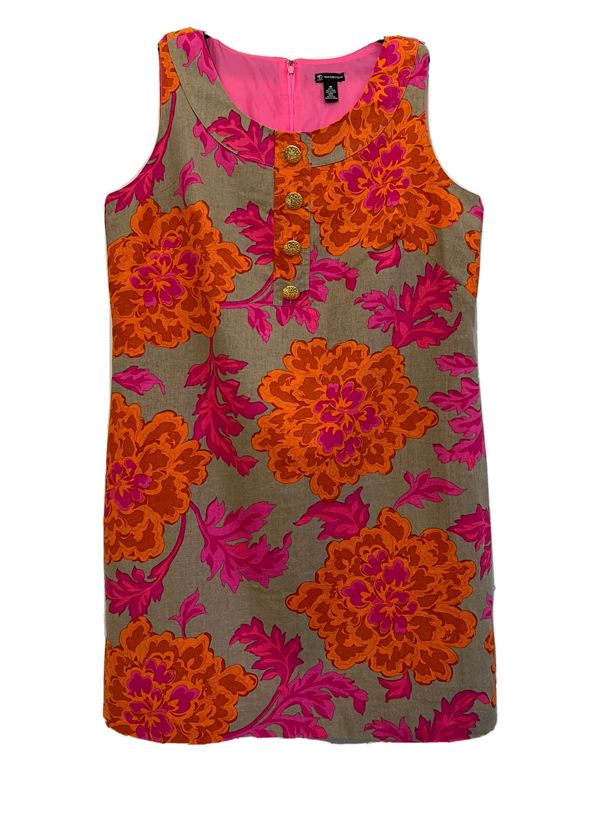 ND New Directions Sleeveless Linen Floral Dress Lined Button Womens Plus 18 New