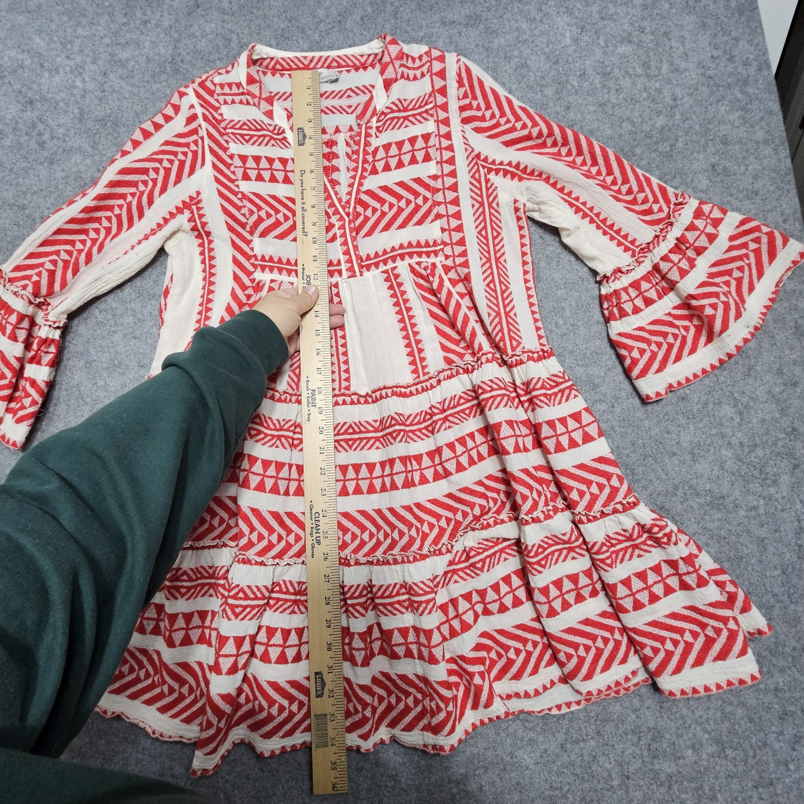 Anthropologie Devotion Twins Dress Medium Red White Geo Ella Boho Peasant Mini
