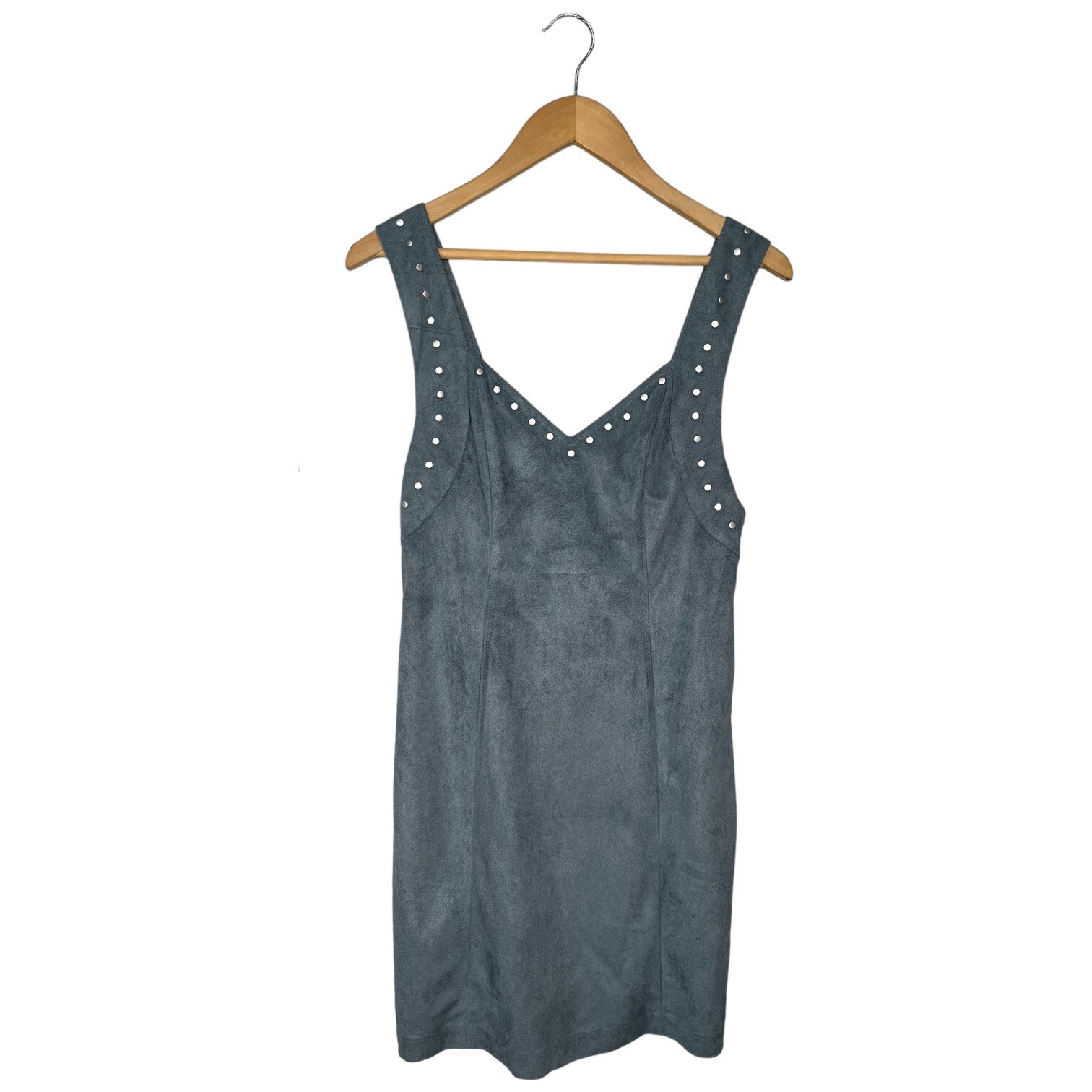 New Some Days Lovin Faux Suede Sleeveless Sweetheart Studded Dress Blue Small