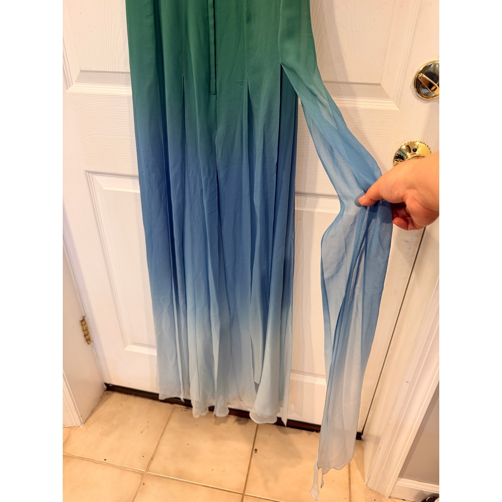 BCBGMAXAZRIA Silk Ombre Maxi Dress Green Blue Y2K Formal Gown Sz 6 Fairy Mermaid